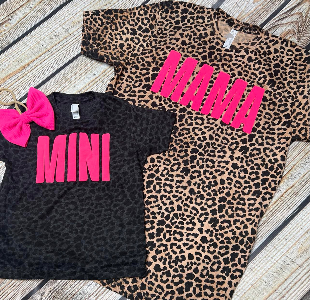 Mama bleached tee with neon pink lettering